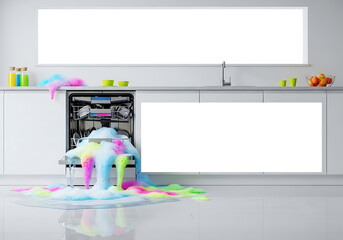 Rainbow Dishwasher Overflow Kitchen Mess