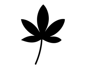 A stylized marijuana leaf with a stem, in a silhouette style image