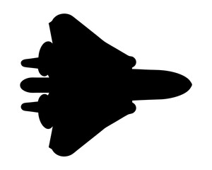 Black silhouette of advanced fighter aircraft with triangular wings and tail fins