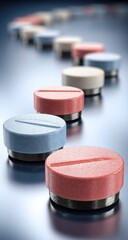A curving arrangement of various colored pills.
