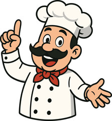 Cartoon Chef with Sombrero Hat, Pointing Finger, Vector Silhouette, Culinary Character, Mexican Style Cad Drawing Flat Vector Illustration