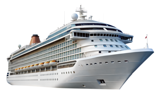 A large cruise ship isolated on transparent background, offering a luxurious vacation and a memorable journey across the ocean for passengers