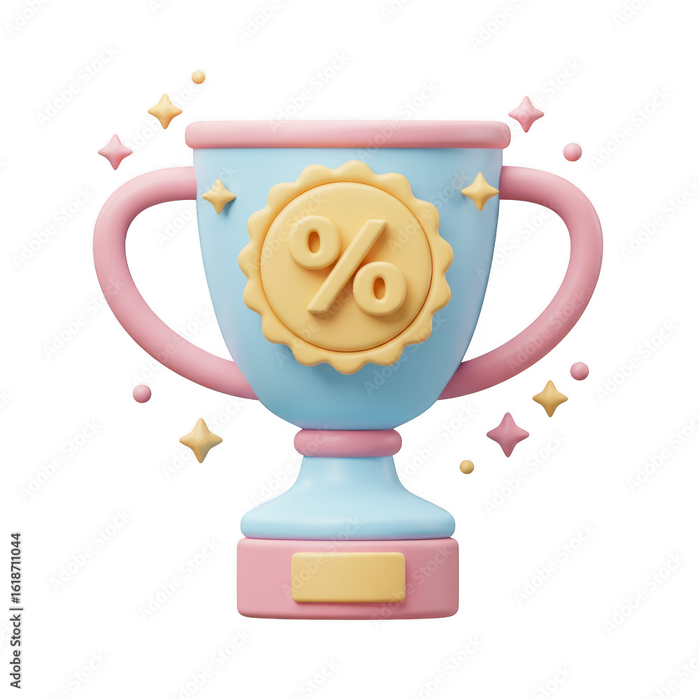 Poster 3d rendering of a trophy with a percentage symbol isolated on transparent background