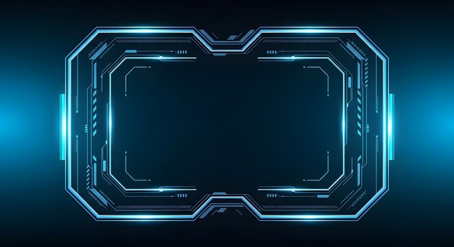 Futuristic Blue Digital Frame with Circuitry Design on Dark Background