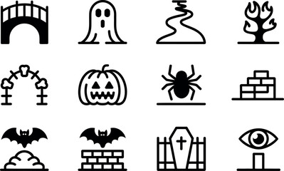 Spooky Halloween vector icons:  Gothic, dark, and playful style.