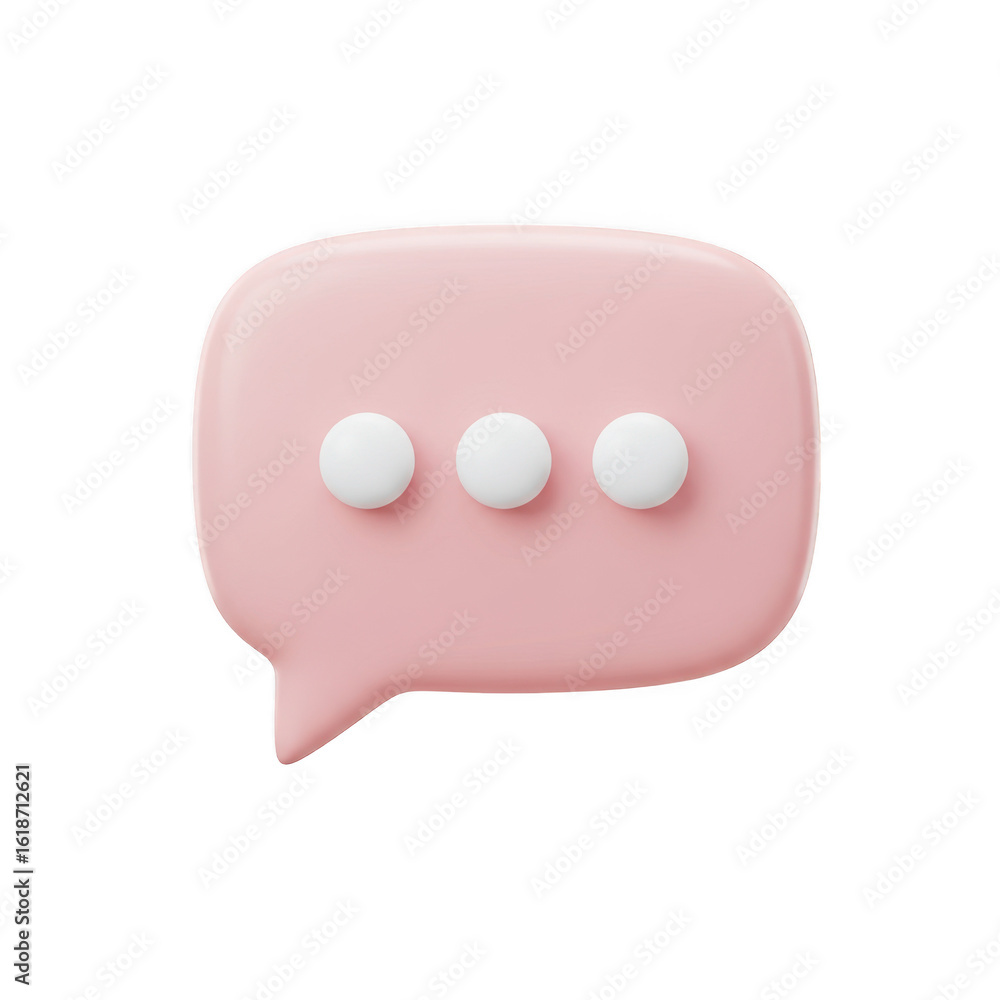 Poster pink speech bubble with three dots isolated on transparent background