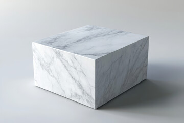 Rectangular marble block with grey veining on white surface isolated on a transparent background cube