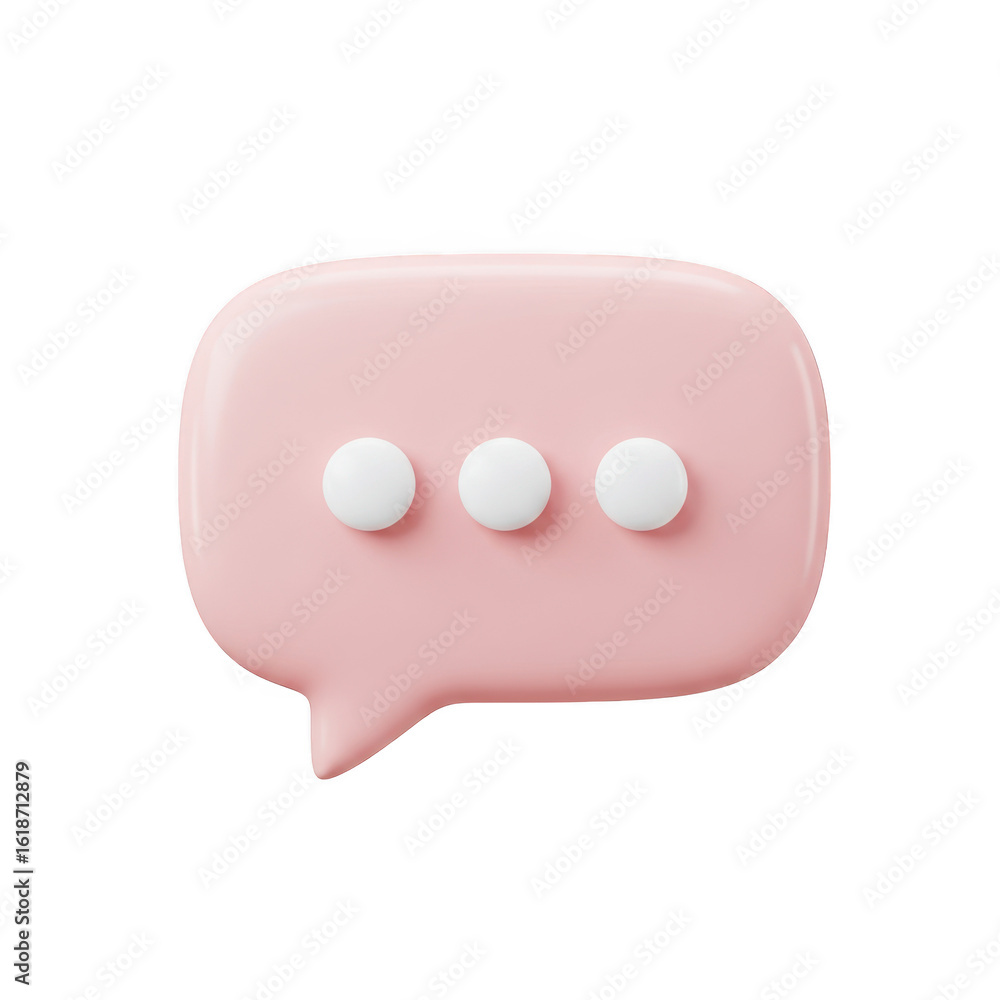 Poster pink speech bubble cookie with three dots isolated on transparent background
