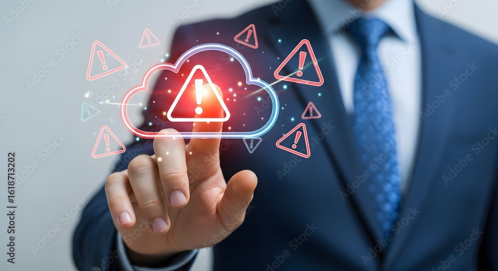 Poster cloud security alert warning cybersecurity threat detection system vulnerability risk management