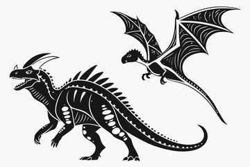 Dinosaurs mythecal sihouette black vector