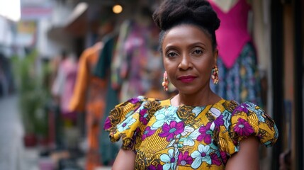 Fashion designer in traditional Ankara fabric.