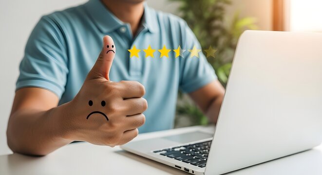 Customer experience feedback online review rating stars satisfaction survey laptop user