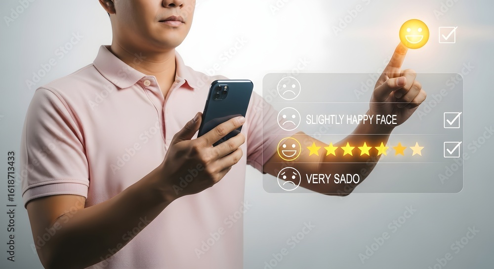 Poster customer experience survey on mobile phone user feedback review satisfaction rating scale