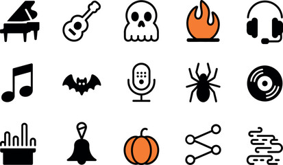 Vector Halloween music icons: spooky flat design
