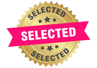 selected. selected round pink and gold label isolated on transparent background