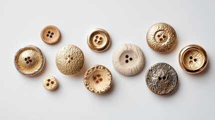 Various textured golden buttons.