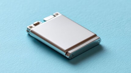 Closeup of a silver battery in a medical device.