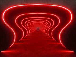 red modern lighting with interior empty space, 3d rendering sci-fi concept
