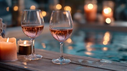 Two glasses of rosé by the spa.