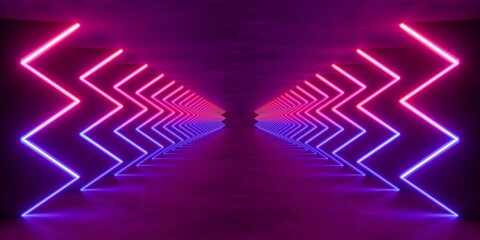 colorful modern lighting with interior empty space, 3d rendering sci-fi concept