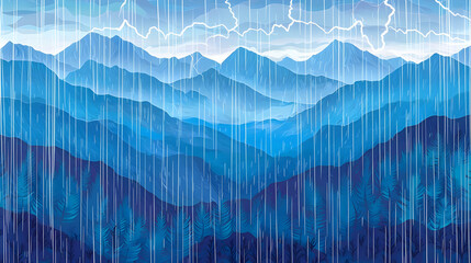 Digital Illustration Of Rainstorm Over Mountain Landscape