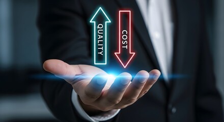 Increase quality decrease cost strategy business concept optimization management plan hand