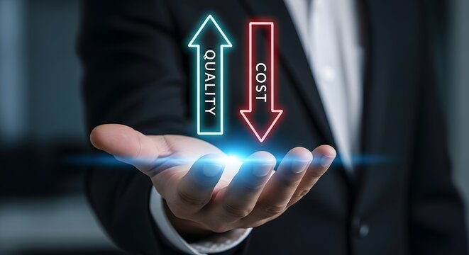 Increase quality decrease cost strategy business concept optimization management plan hand