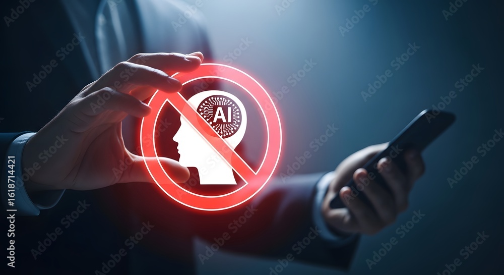 Poster no ai concept artificial intelligence ban ai technology restriction ai regulation stop ai