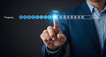 Progress bar concept for business presentation showing loading and completion process