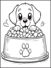 Printable Coloring page: Animal-themed coloring page: Dog coloring page: Happy dog eating
