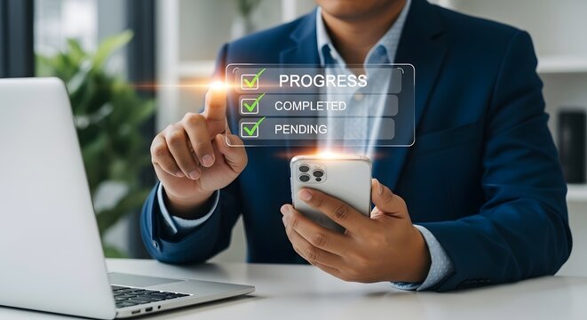 Task management app for productivity and efficiency with progress tracking on smartphone