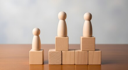 Wooden figures on blocks representing success leadership and career growth concept art