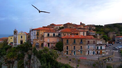 Agropoli - Italy - Aerial view of the Chiesa dell'Addolorata with the old town