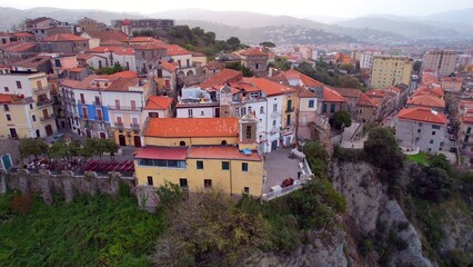 Agropoli - Italy - Aerial view of the old town with church on the cliffs