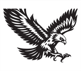 Obraz premium Flying Eagle Attack Pose – Black and White Predator Bird Illustration
