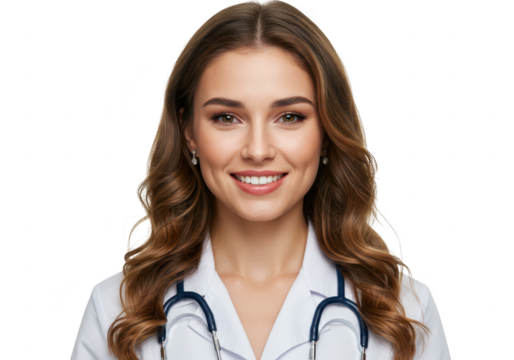 Portrait of a female doctor with a stethoscope isolated on transparent background