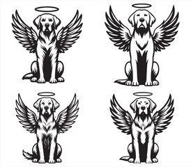 Obraz premium Angel Dog with Wings and Halo – Black and White Memorial Pet Illustration