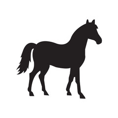 Shetland pony silhouette. A black silhouette image of a Shetland pony, also known as a small horse breed, symbolizing rustic charm and equestrian beauty. Vector clipart black illustration design eps10