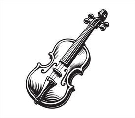 Obraz premium Violin Silhouette – Black and White Musical Instrument Illustration