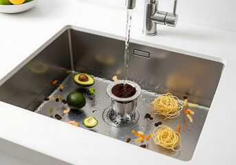 Kitchen Sink Food Waste Avocado Pasta Coffee