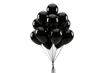 Bunch of black balloons isolated on transparent background