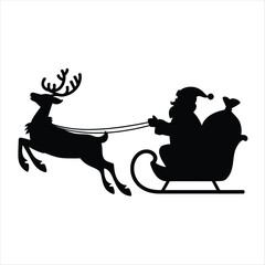 Black Silhouette Santa Claus Reindeer Sleigh Christmas Holiday
