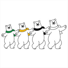 Four Dancing Polar Bears Wearing Scarves scarf green