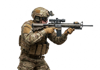 Soldier aiming a rifle isolated on transparent background
