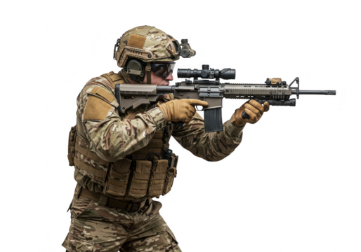 Soldier aiming a rifle isolated on transparent background