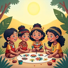 International Day of the World’s Indigenous Peoples Celebration with Children Creating Traditional Tribal Art