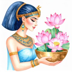 Serene Egyptian Lady with Lotus Offering
