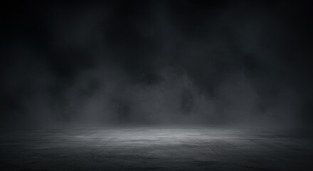 Dark, smoky atmosphere with a concrete floor, creating an ominous scene.