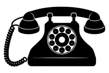 Icon of a classic rotary telephone, vintage black landline phone silhouette.