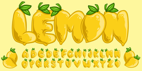Lemon Graffiti Alphabet. Bold Fruit Font Vector in Street Art Style. Cute Letters Illustration.